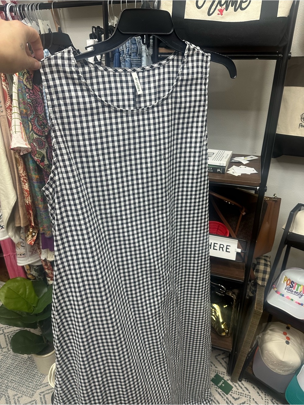 HALARA Black & White Gingham Sleeveless A-Line Dress